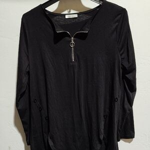Black Long Sleeve Top with Zipper, Xl